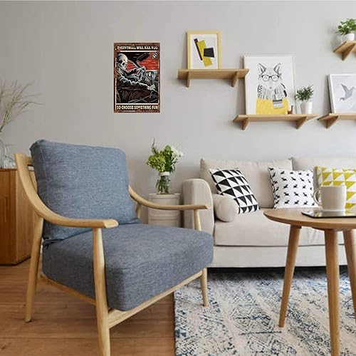 Vista 3 de Letrero creativo de hojalata con diseño de esqueleto de carreras de auto, divertido letrero de metal, decoración de pared retro para puerta