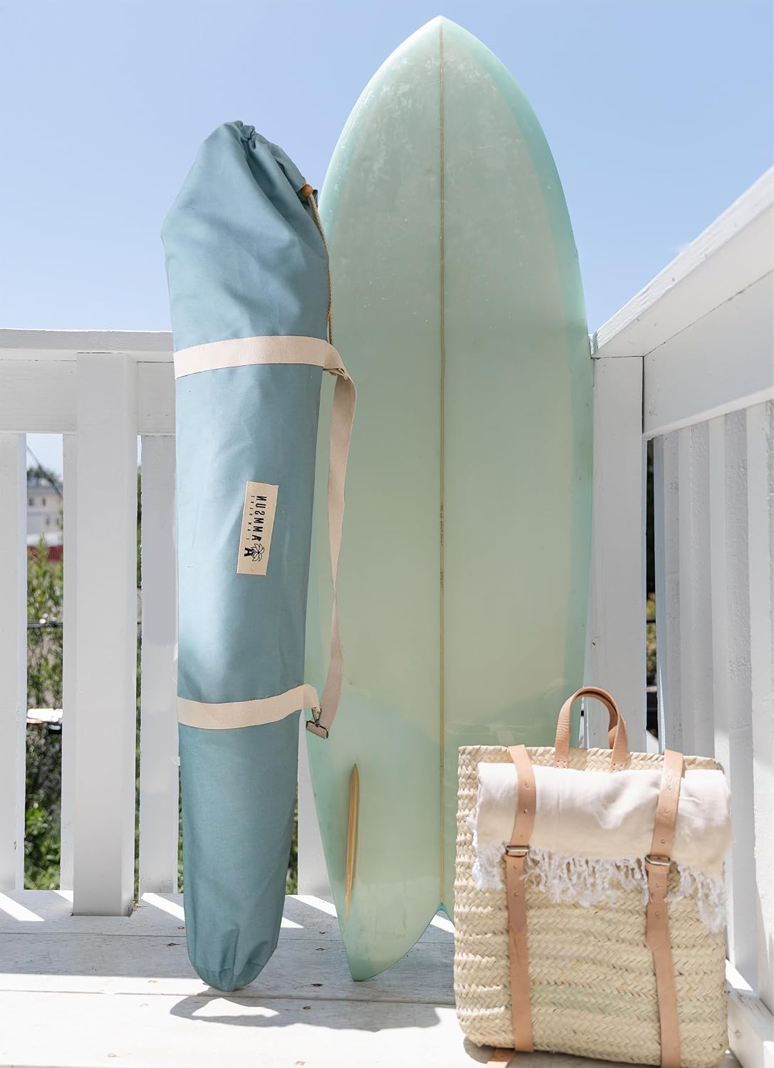 AMMSUN 7.8ft Seashore Umbrella, Outdoor Umbrella, Boho Beach & Patio Umbrella with UV 50+ Air Vent Ash Wood Pole Carry Bag & Water-Resistant Canvas Aqua Green