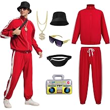 80s Outfit for Men 90s Track Suit with Hip Hop Costume Accessories Set for Halloween Themed Party