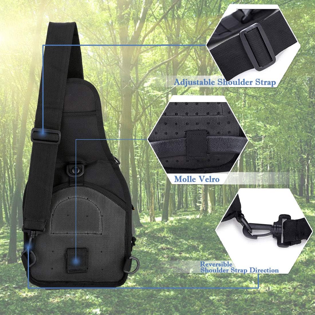 denlix EDC Shoulder Bag Chest Pack Single Shoulder Messenger Molle Military Sport Backpack Hiking Daypack Men Women