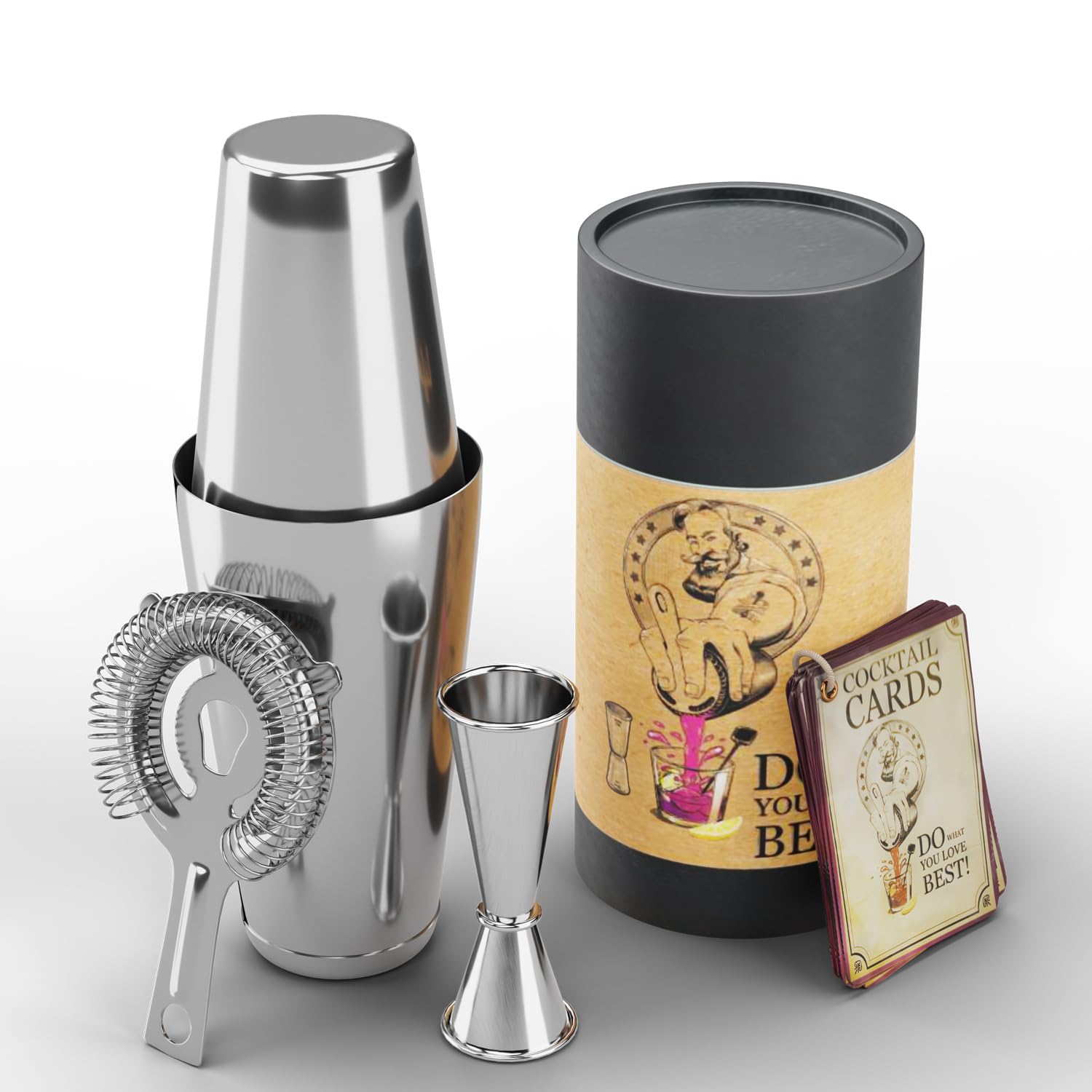 Lifelong 5-Piece Bar Set | Stainless Steel Cocktail Set | Bar Accessories for Home | Includes Cocktail Shaker, Strainer, Jigger, Japanese Jigger Bar Set | Mini Bar Kit for Gifting (Chrome)-image-38