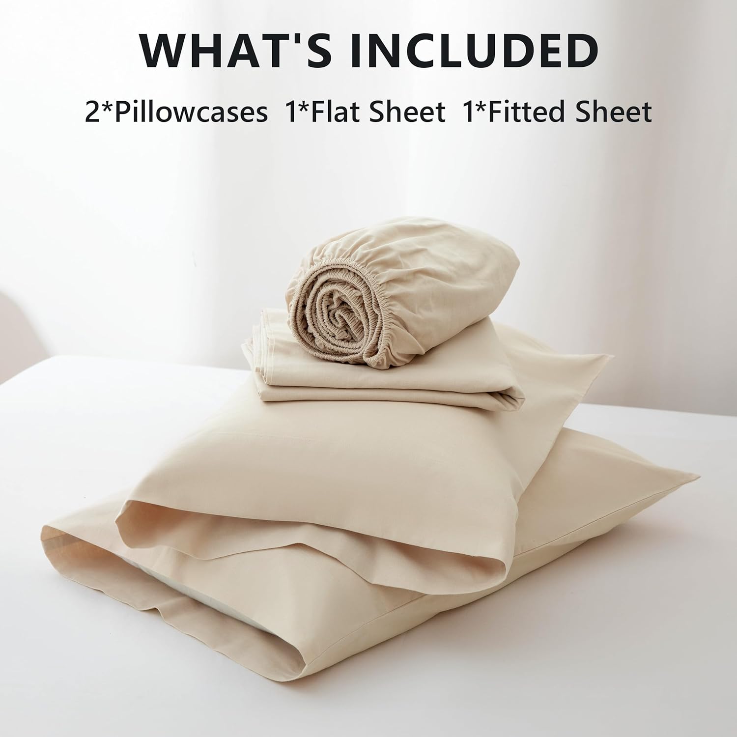 Linen Sheets King Size, Linen Cotton Blend Bed Sheets Set 4 Pieces, 1 Flat Sheet, 1 Fitted Sheet and 2 Pillowcases, Cooling Breathable Farmhouse Bedding for All Season, Linen - Image 5