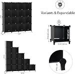 Organisateur de stockage Cube, DIY portatif 16-Cube Étagères de rangement et d'organisation de placards, étagères modulaires de bureau à domicile pour le salon, chambre, salle de bains, placard noir