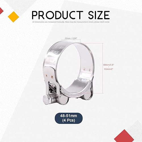Miniatura 2 de Hilitchi Abrazadera de perno en T de acero inoxidable 304 Abrazaderas de manguera de tubo de tubo en T resistentes (4 unidades, 1.890-2.008 in)