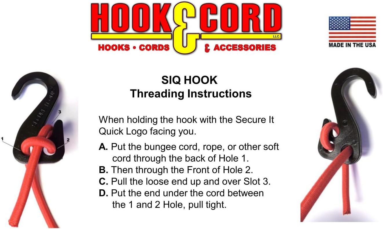 SECURE IT QUICK - Adjustable Bungee Cord Hook to Make Your Own Bungee Cords SIQ Made in America (50 Pack)