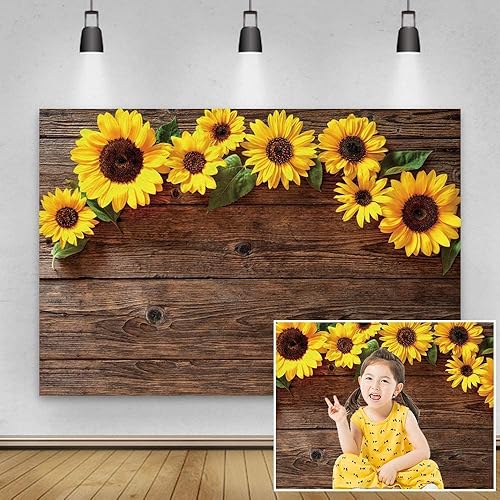 Miniatura 3 de Yeele - Telones de fondo de girasol, vinilo rústico de 15 x 10 pies, textura de madera marrón rústica, fondo de fotografía de piso de madera, baby