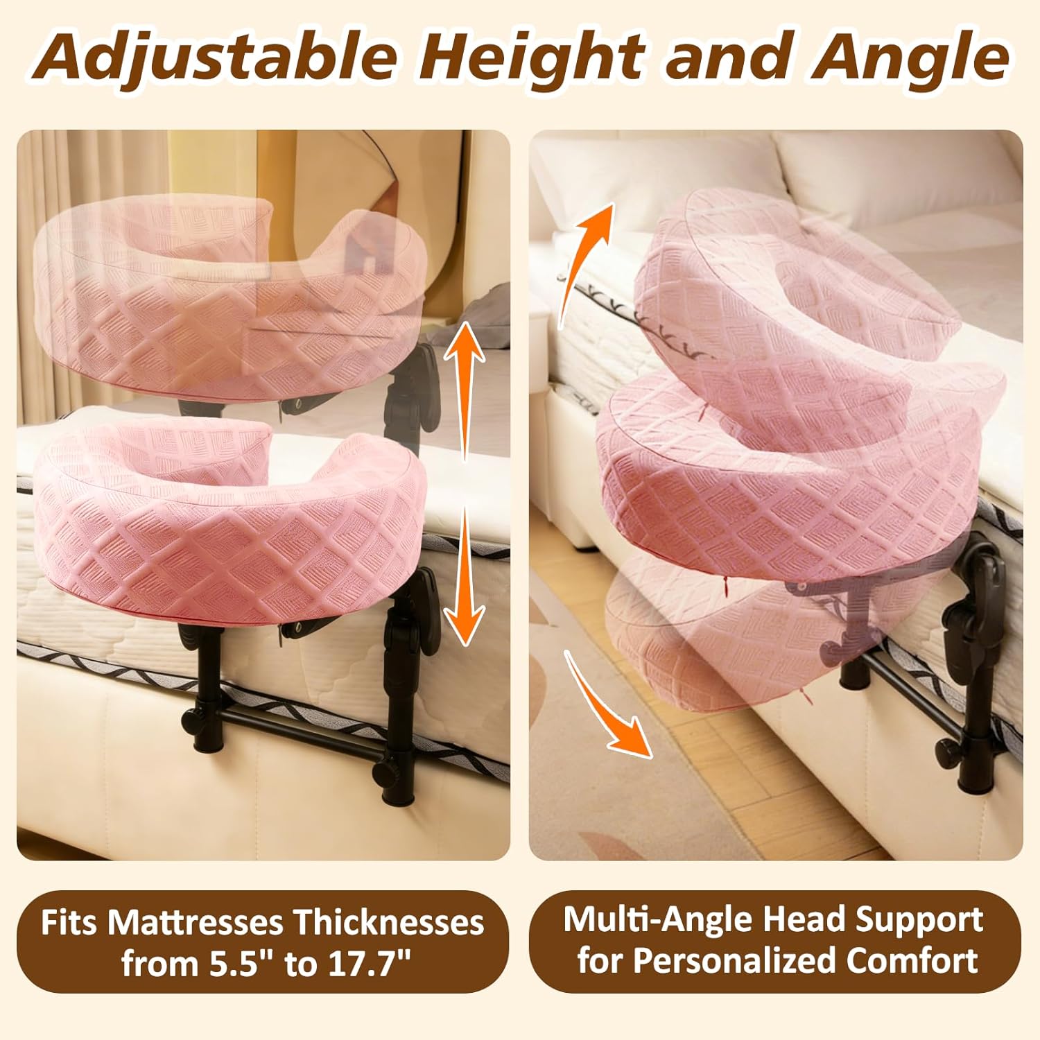 Massage Headrest for Bed, Home Mattress Top Massage Kit, Adjustable Massage Table Head Holder for Professional and Home Use with 2 Removable & Washable Pillowcases (Pink & Light Green)