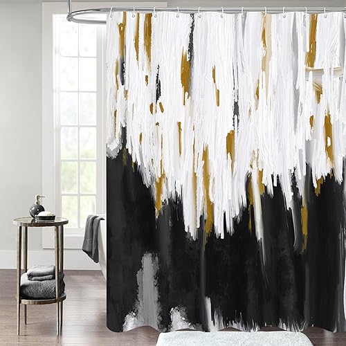 MitoVilla Cortina de ducha larga negra de 72 x 78 pulgadas, cortina de ducha abstracta de tela de 78 pulgadas de largo para decoración de baño