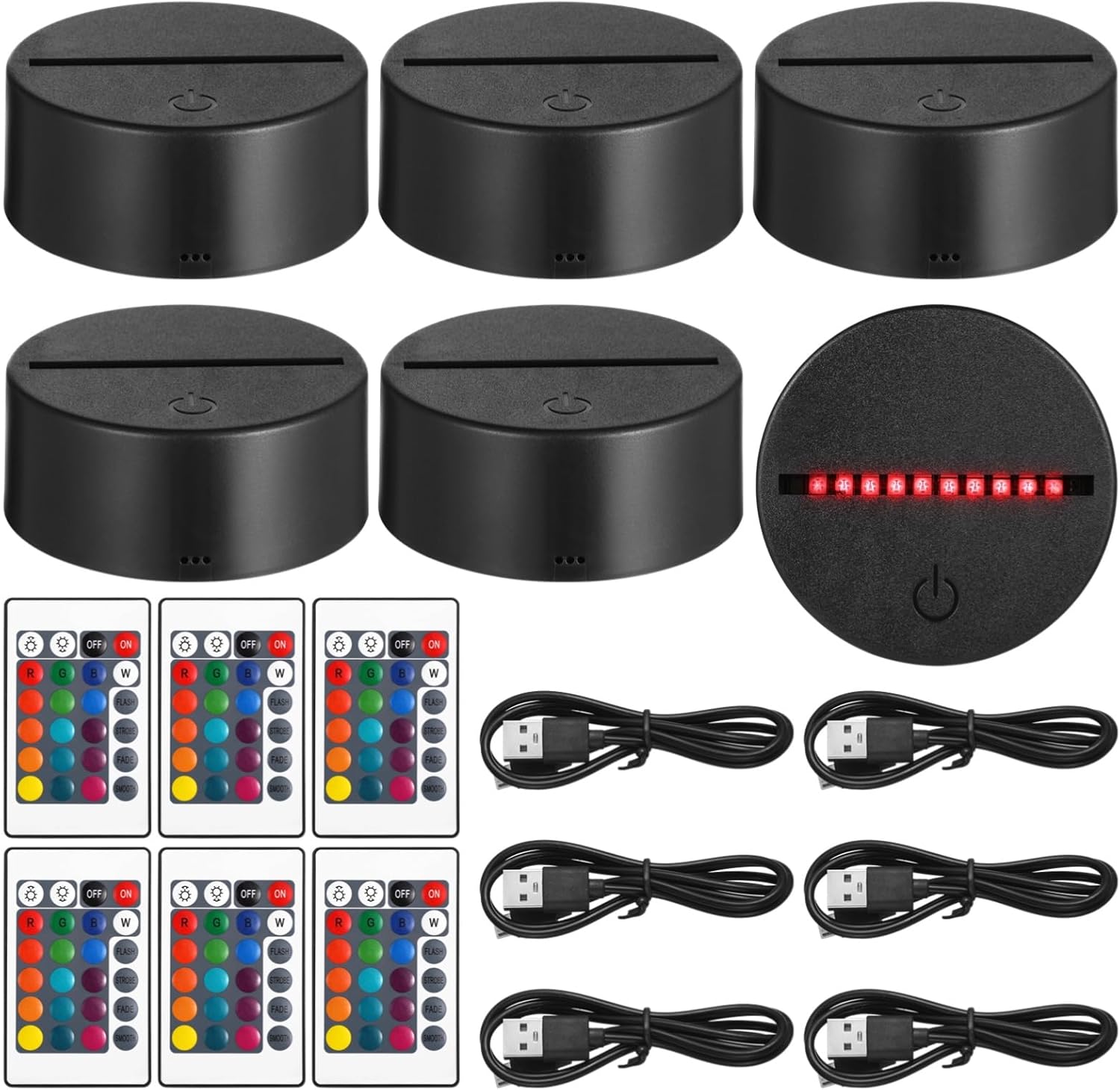 6 Pcs Night LED Lamp Bases, 3D Night Light Stands with Remote Controls & USB Cables, 16 Colors & 4 Modes, USB Powered Decorative Artwork Display Bases for Homes, Shops
