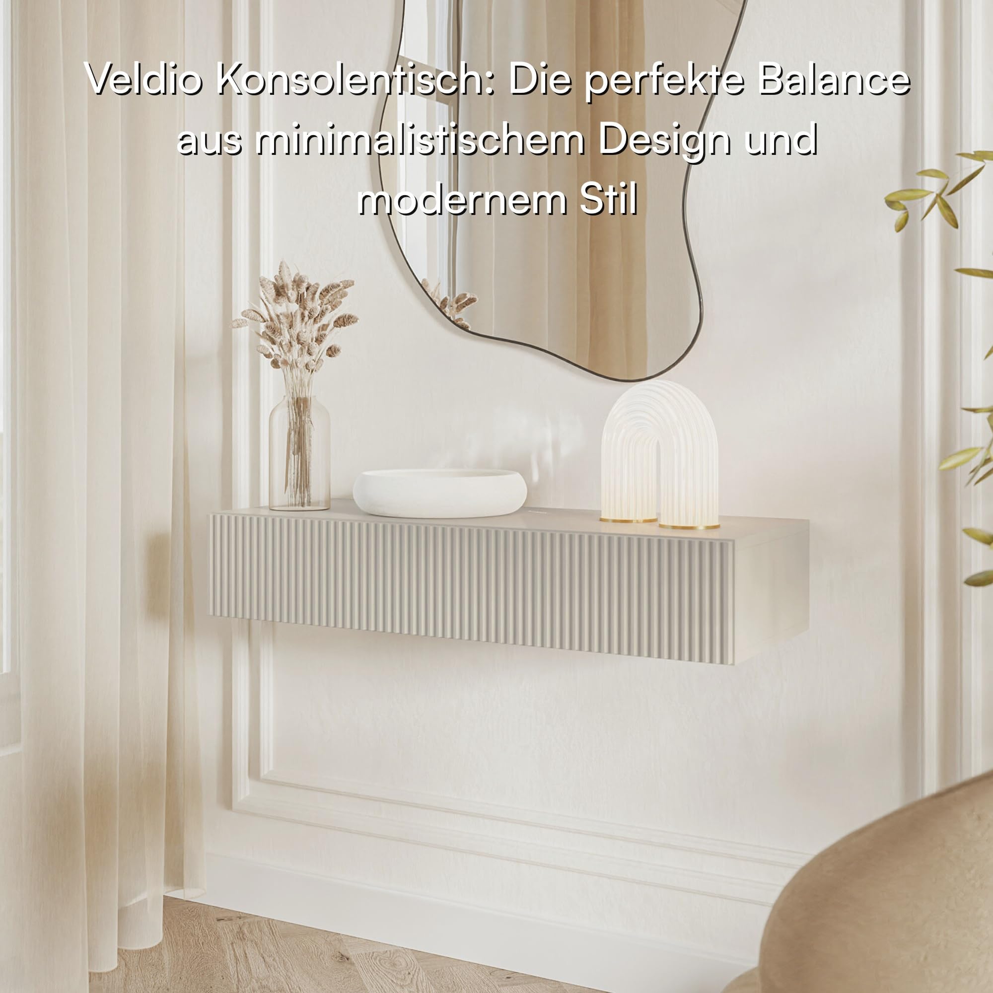 Selsey Konsolentisch Mit Schublade Hängend Beistelltisch 90 cm Eingangstisch Konsole Schminktisch Veldio Graubeige