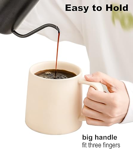 Miniatura 3 de T-WARE Taza de café, juegos de tazas de cerámica, juego de taza de café de 16 onzas, taza de café para oficina y hogar, individual, beige