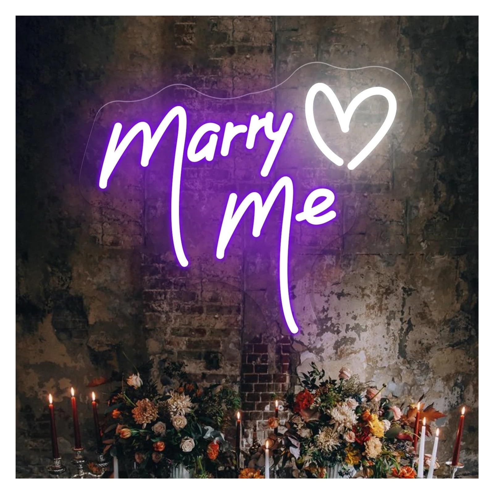 Xenite Style 3 Hanging Art Neon Signs Marry Me Neon Sign Heart Led Light Dimmable For Engagement Party Marriage Proposal Wedding Wall Decor Illuminated Lamp 45Cmx39cm