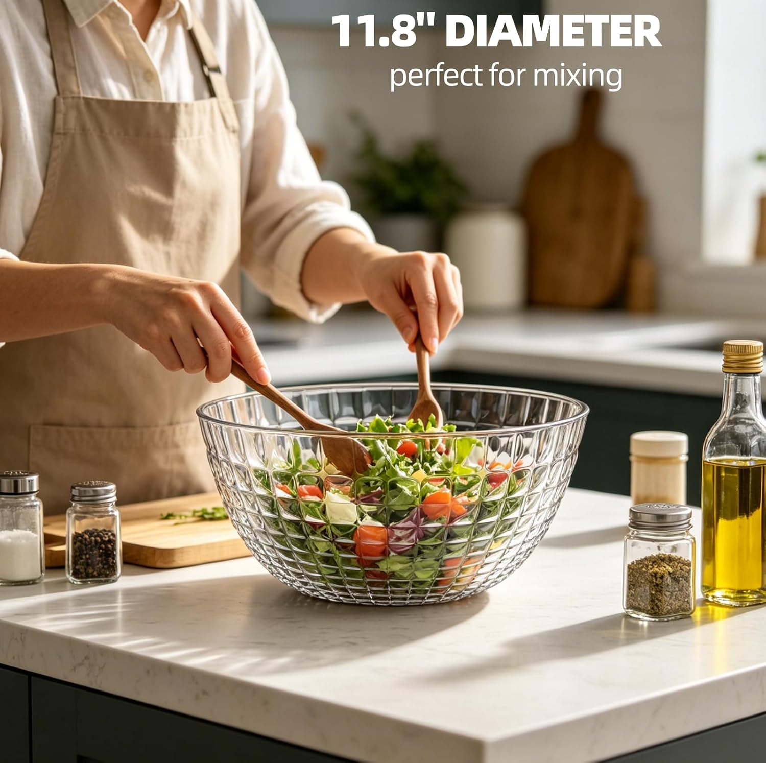 Large 11.8" Acrylic Salad Bowls, 189 oz Thicker Unbreakable Clear (2 Pack)