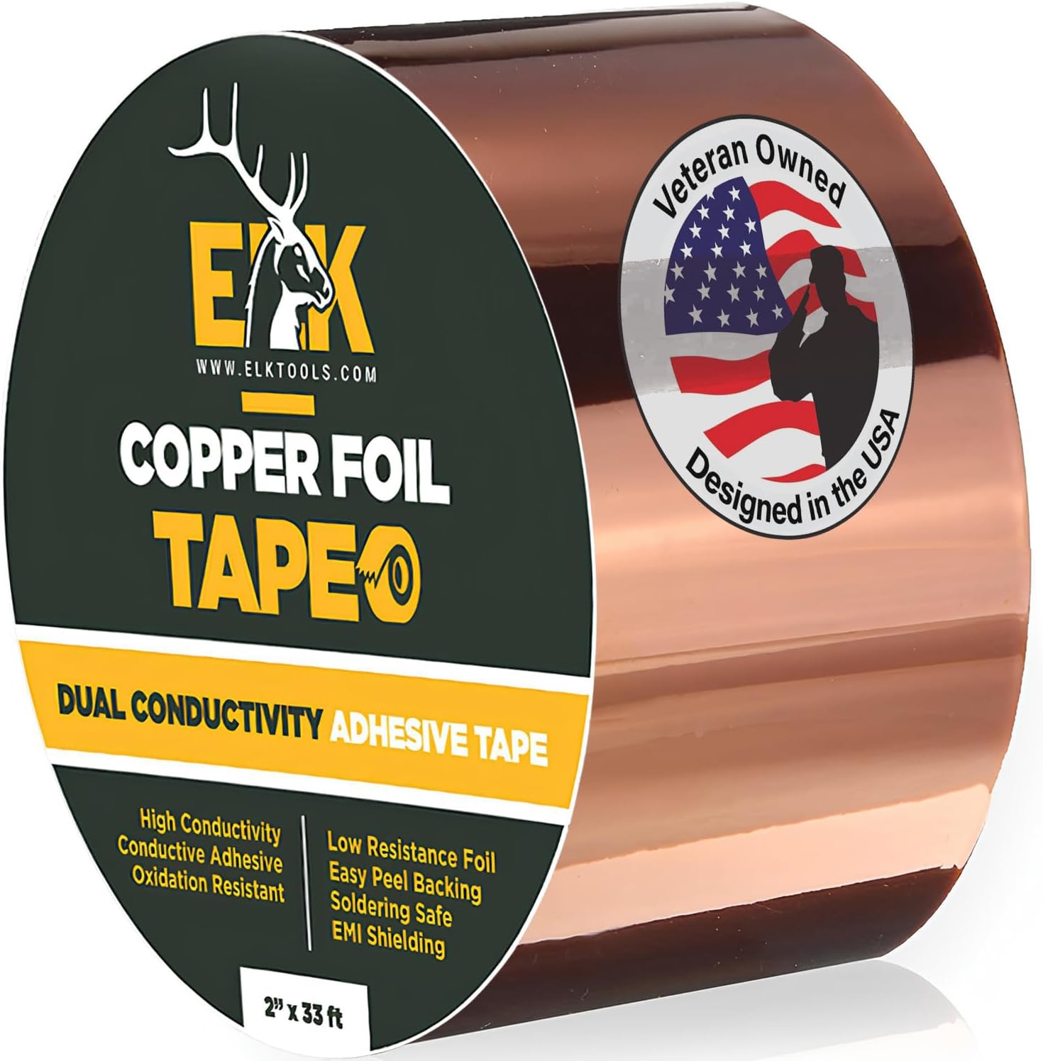ELK Copper Foil Tape - 2” x 33ft - with Conductive Adhesive for Guitar, Crafts, Electrical Repairs and Grounding - Conductive Copper Tape