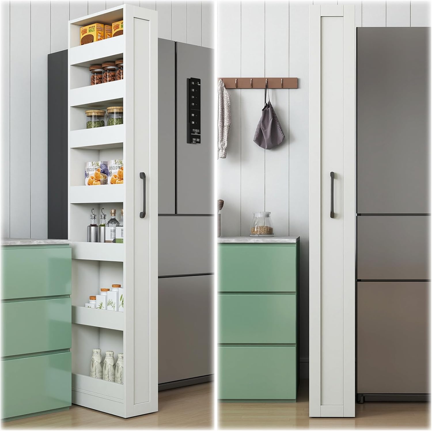 7 Tier Slim Storage Cart with Wheels, Rolling Spice Rack Next to Fridge, Sided Open Shelf, Slim Rolling Storage Cart for Kitchen, Living Room & Narrow Spaces (7 Ties)