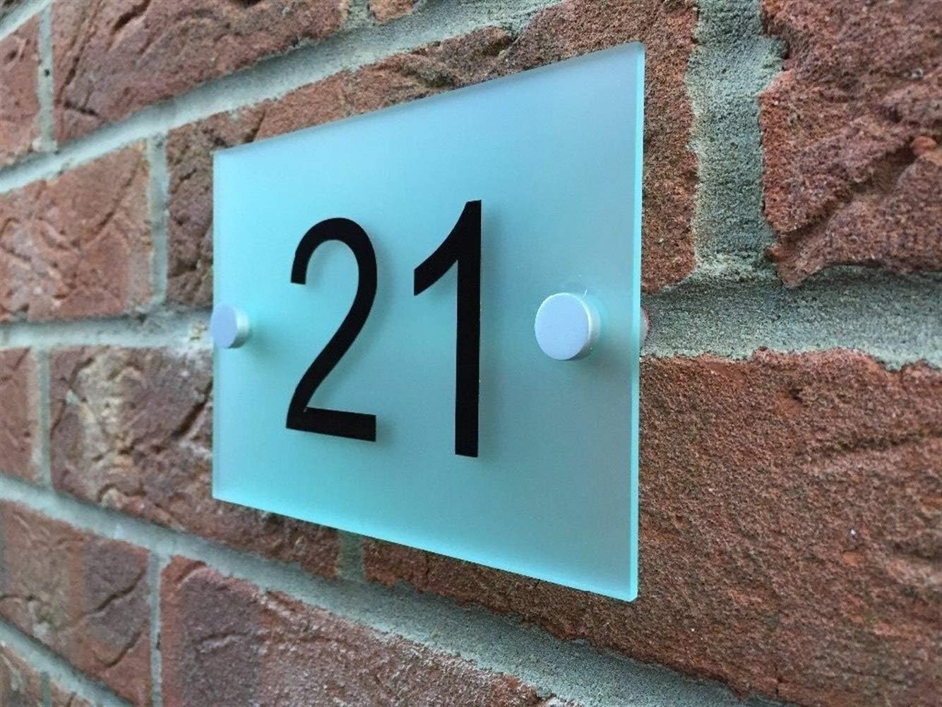House Number Customize Modern House Sign Plaque Door Number Street Glass Effect Acrylic Name Digital (Color : White Back Panel) (Scrub Effect)