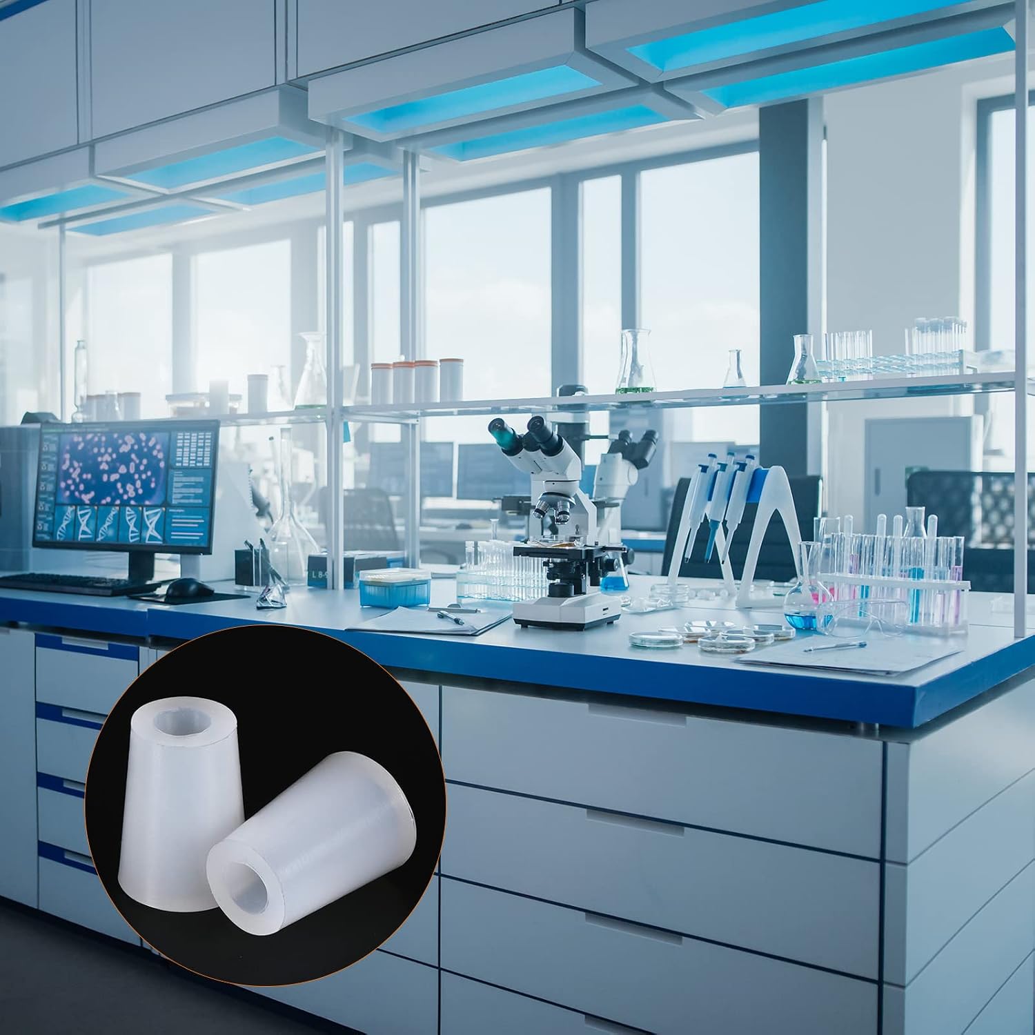 YOKIVE 10Pcs Silicone Rubber Stoppers with Hole, Tapered Plugs with High-Temperature Resistance | Protect Hole, Great for Lab Industry (White, 14mm to 17.3mm)
