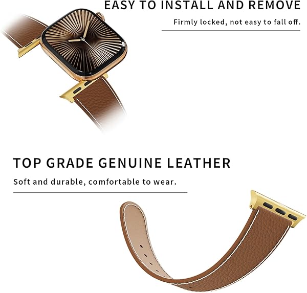 Leather Watch Band with Magnetic Buckle,Dressy Apple Watch Ultra Leather Band Rugged Durable Replacement Strap for Men & Women - 4