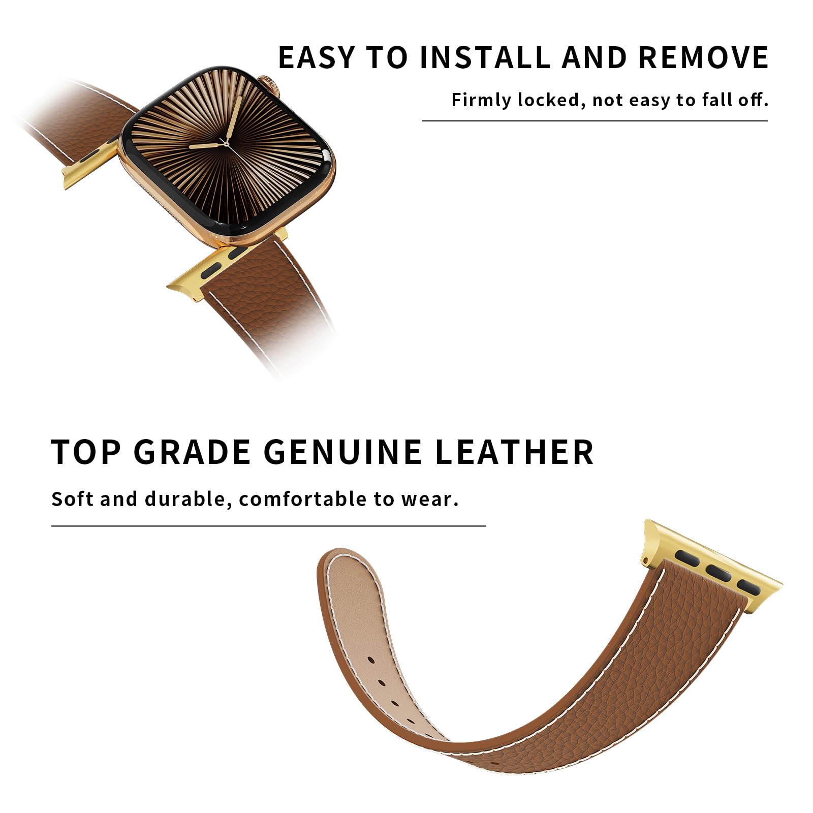 Leather Watch Band with Magnetic Buckle,Dressy Apple Watch Ultra Leather Band Rugged Durable Replacement Strap for Men & Women — view 4