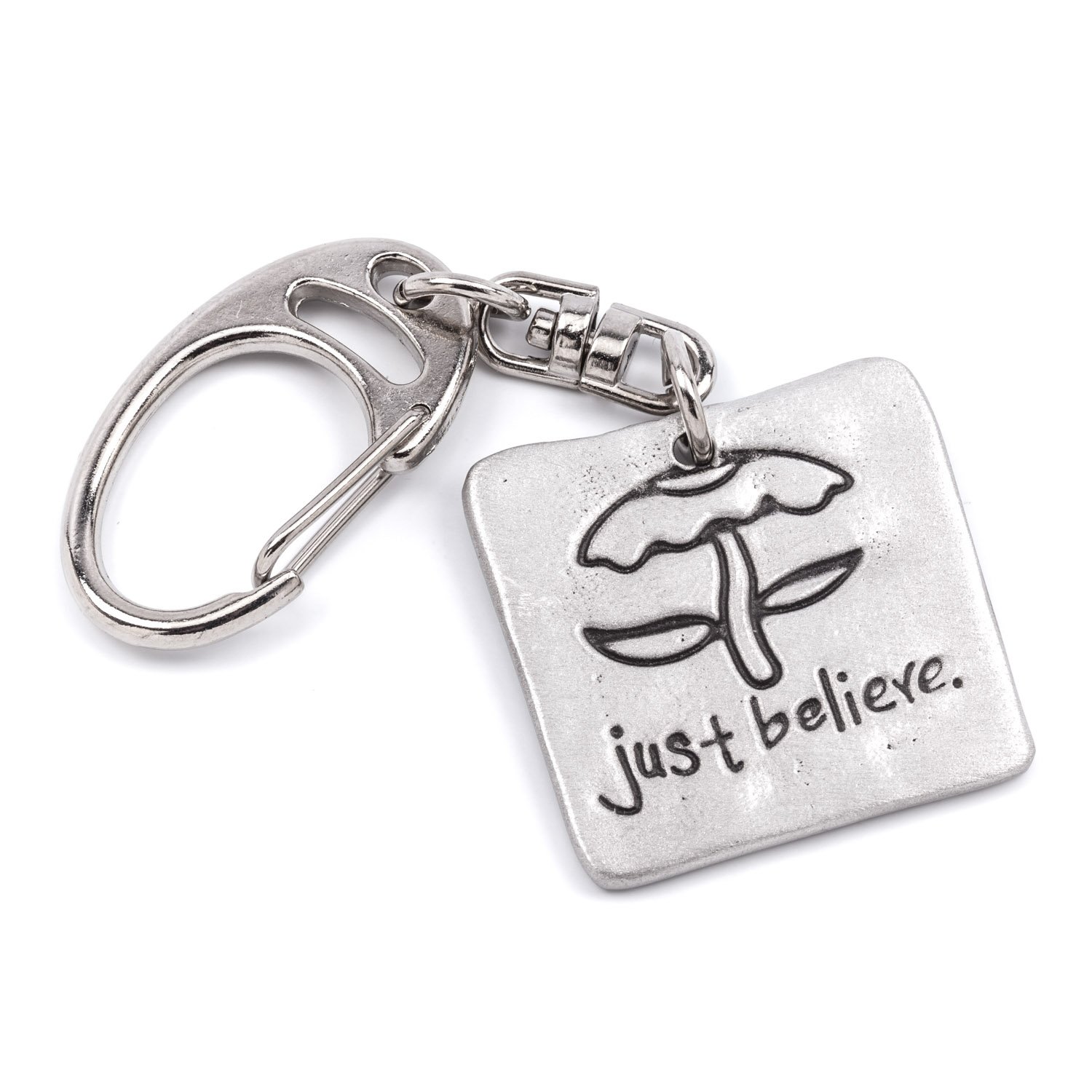 Metal Planet Ltd Just Believe pewter keyring, Gift with a reverse message saying 'Things happen for a reason'