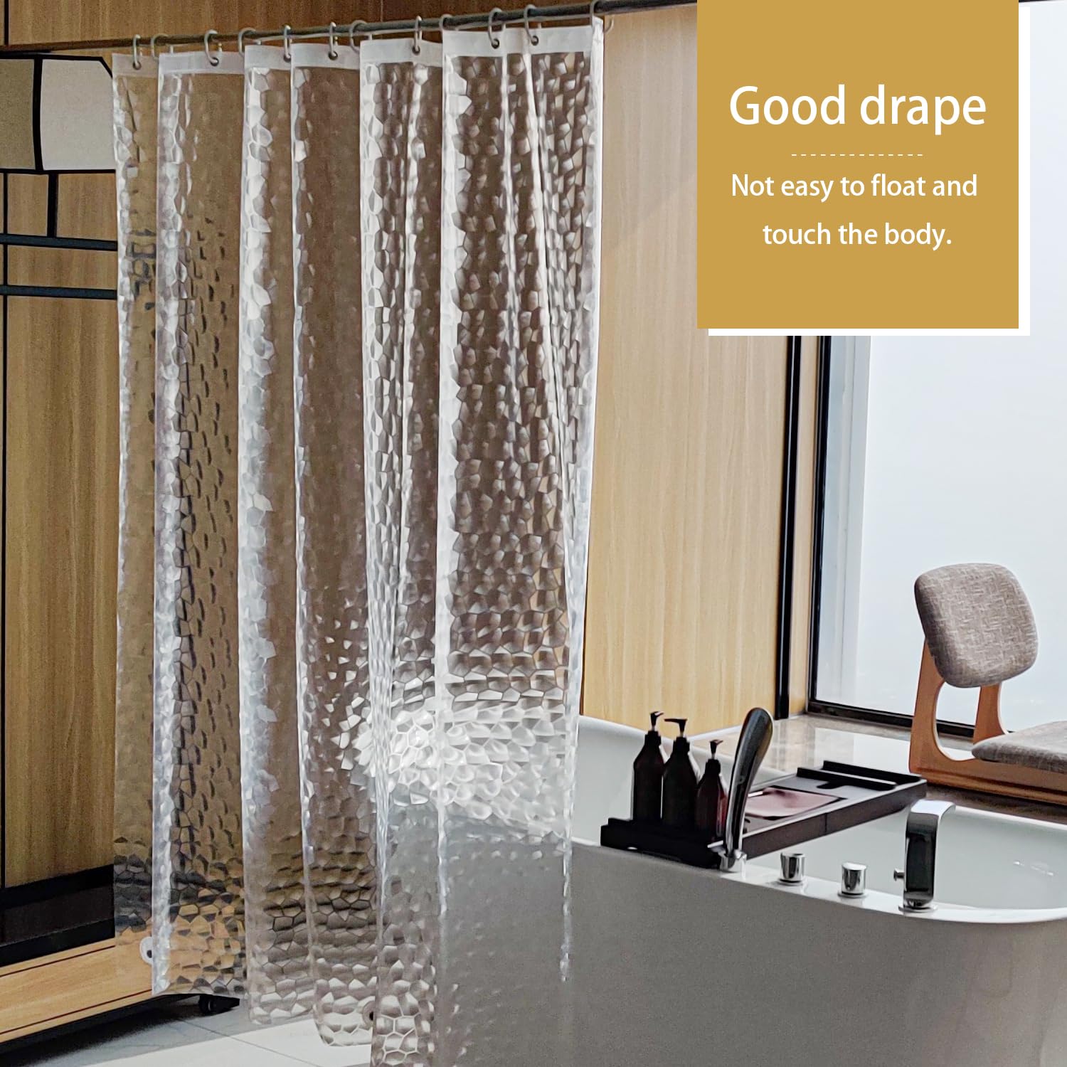 NTBAY Rideau de douche transparent en EVA avec cube d'eau, doublure hydrofuge avec 3 aimants pour salle de bain, 183 x 213 cm