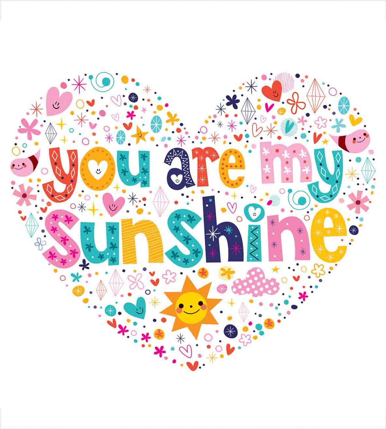 Ambesonne Saying Duvet Cover Set, Heart Shaped Sunshine Words Stars Circle Sun Cloud Design Composition Print, Decorative 3 Piece Bedding Set with 2 Pillow Shams, Queen Size, White Pink
