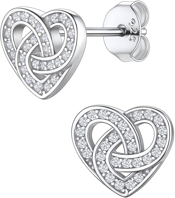 Suplight 925 Stelring Silver Good Luck Irish Celtic Knot/Claddagh/Celtic Cross Stud Earring for Women Girls (with Gift Box)