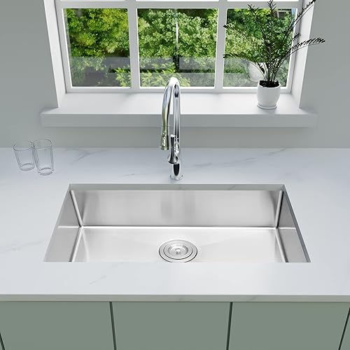 Miniatura 2 de MILOSEN Fregadero de cocina de montaje inferior, fregadero de cocina de acero inoxidable de 27 x 16 pulgadas, fregadero de cocina de un solo tazón,