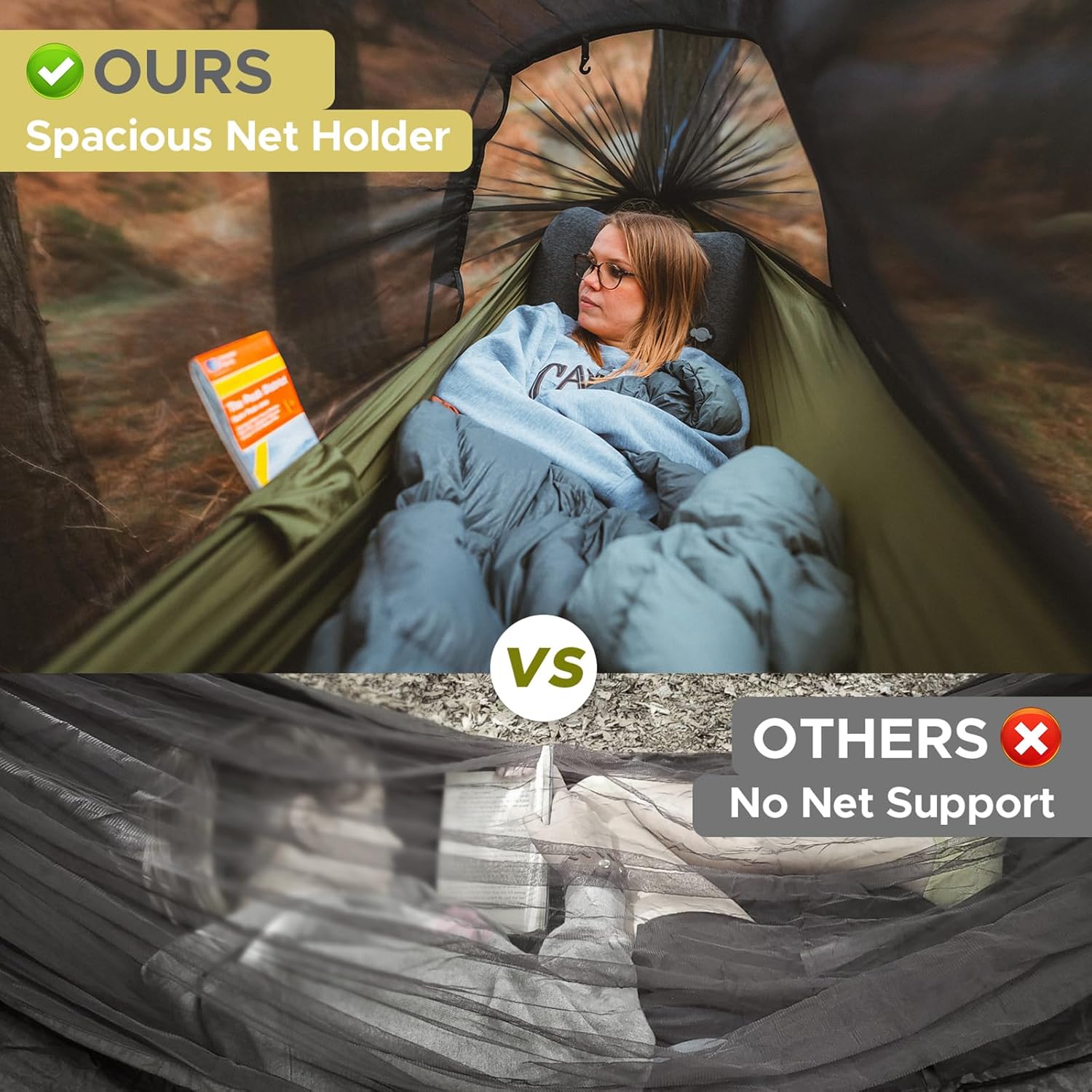 Sunyear Camping Hammock Shelter System - Complete Kit with Single Trapezoid Hammock (106"x55", 500lbs) and 10x9.6ft Waterproof Rain Fly Tarp