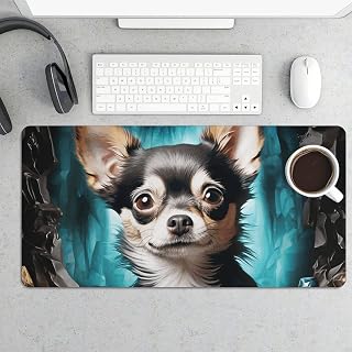 Waterproof Desk Mat 24x12 in Oversized Gem Cave Chihuahua Desk Pad with Non-Slip Rubber Base Smooth Surface Gaming Mousepad for Mouse & Keyboard Portable Foldable for Home Office Desktop Decor