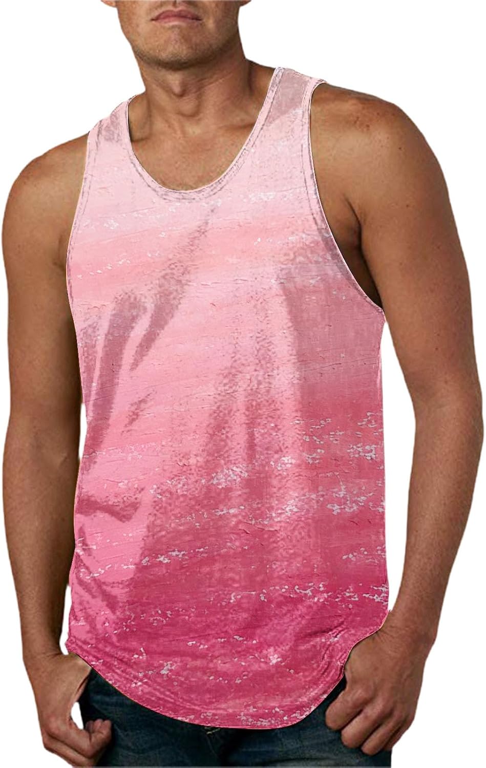 Mens Gradient Sleeveless Shirt Casual Tank Tops Men Summer Fashion Color Block Clothing Plus Size Trendy Printed Tops