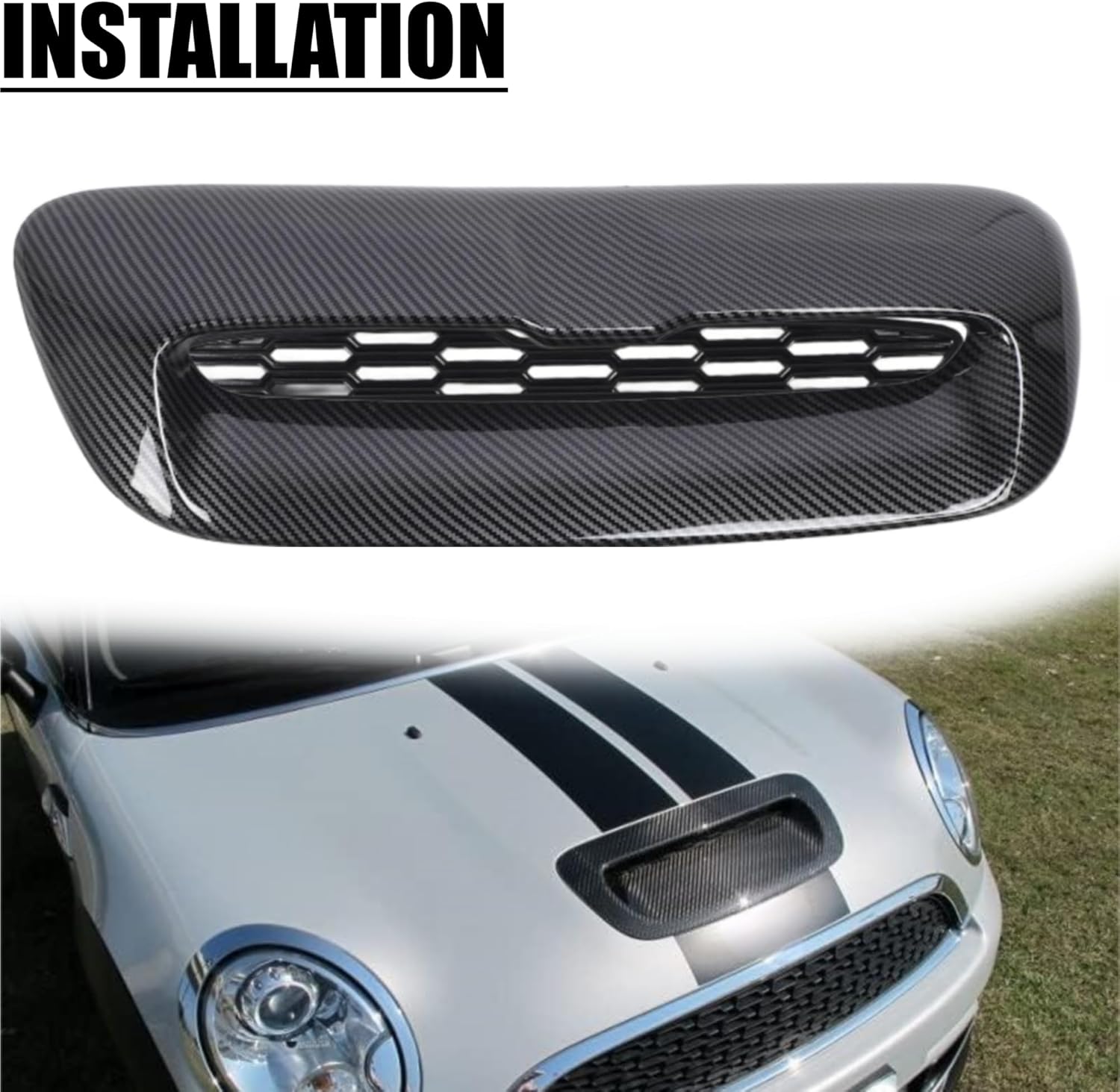 Hood Scoop Vent Grille OE 51132756095 51132756096 51137148827 Carbon Fiber Style Airflow Replacement for MINI R55 R56 R57 R58 R59 Cooper S/JCW 2007-2013