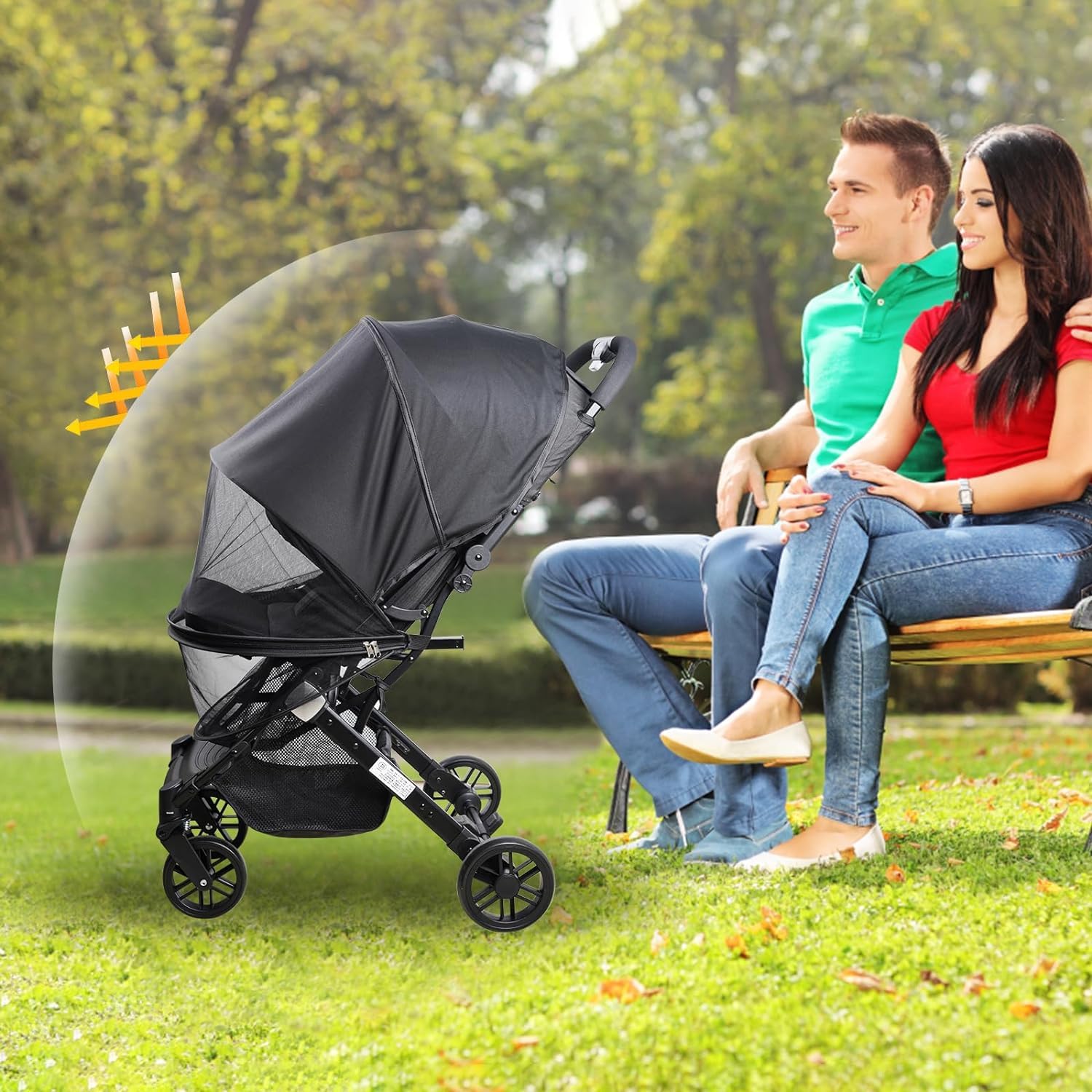 Atoke Parasole per passeggino 2 in 1 con UPF50+, zanzariera universale per bambini, con cerniera bidirezionale, facile da installare, copertura parasole per passeggino, carrozzina, navicella e