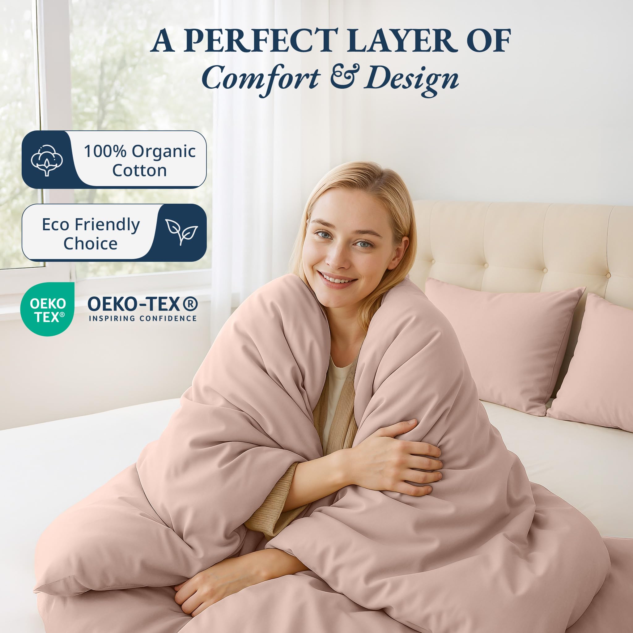 LANE LINEN 100% Organic Cotton Duvet Cover Set - King Size, 3-Piece Bedding Set, Soft Breathable Fabric, Includes 1 Duvet Cover 230 x 220 cm and 2 Pillow Shams - Comforter Not Included - Sepia Rose - Image 2
