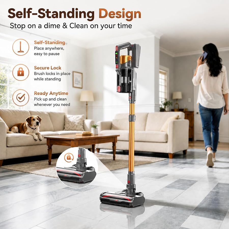 TechRise Cordless Vacuum Cleaner 650W 55KPa 70-Mins with LED Headlight | Anti-Tangle Brush,Smart Display,8-in-1 Filtration,3-Way Charging,Lightweight Handheld Vacuum for Pet Hair,Carpet,Hard Floors, image 7