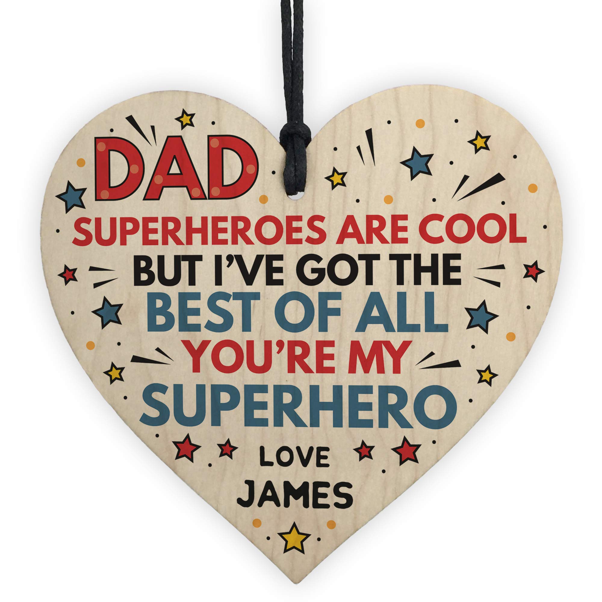 RED OCEAN Personalised Superhero DAD Daddy Fathers Day Wooden Heart From Daughter Son