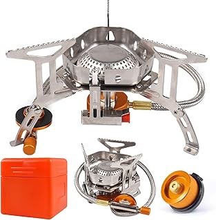 Campingkocher 3500W, Winddicht Gas Campingkocher mit Piezozündung, Klein Faltbar Camping Gaskocher, Gaskocher mit Adapter Camping für Outdoor Picknick Camping Trekking Wandern