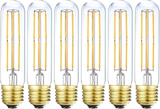 Dimmable T10 Edison Led Tubular Bulb 3000K Soft White E26 Vintage Led | Filament Tube Bulb 60 Watt Equivalent 600lm E26 Base Lamp Bulb 6W for Display Cabinet Showcase Piano. (6-Pack.)