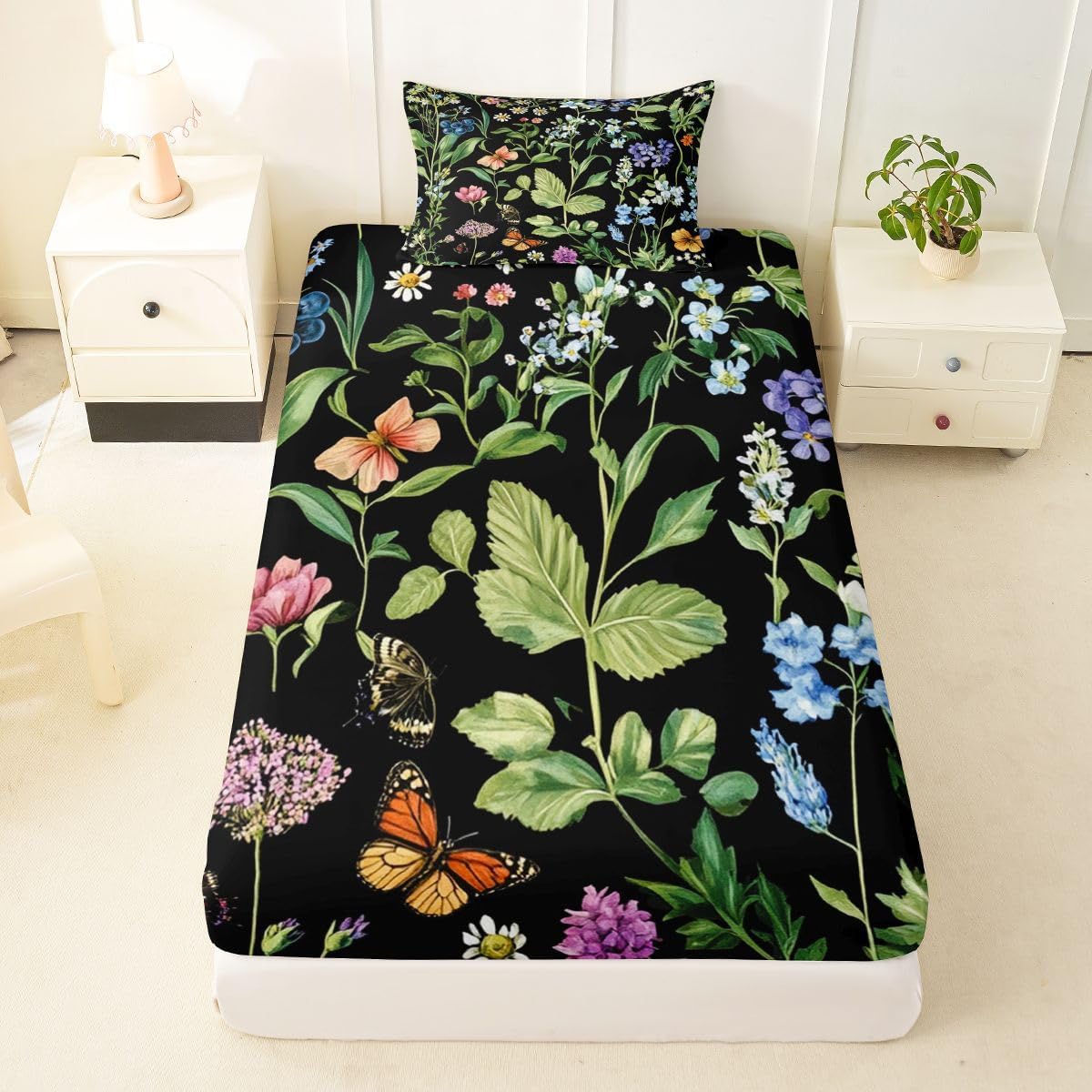 jejeloiu Spring Flower Fitted Sheet Full Size for Kids Boys Girls Floral Bed Sheets Set 16" Deep Pocket Soft Breathable Microfiber Boho Floral Bedding with 2 Pillowcases Room Decor