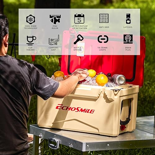 Miniatura 2 de EchoSmile Insulated Portable Cooler 12-30 Qt, Rotomolded Cooler with Sealing Ring, Lightweight Ice Chest Box, Hard Cooler for BBQ, Beach, Drink,
