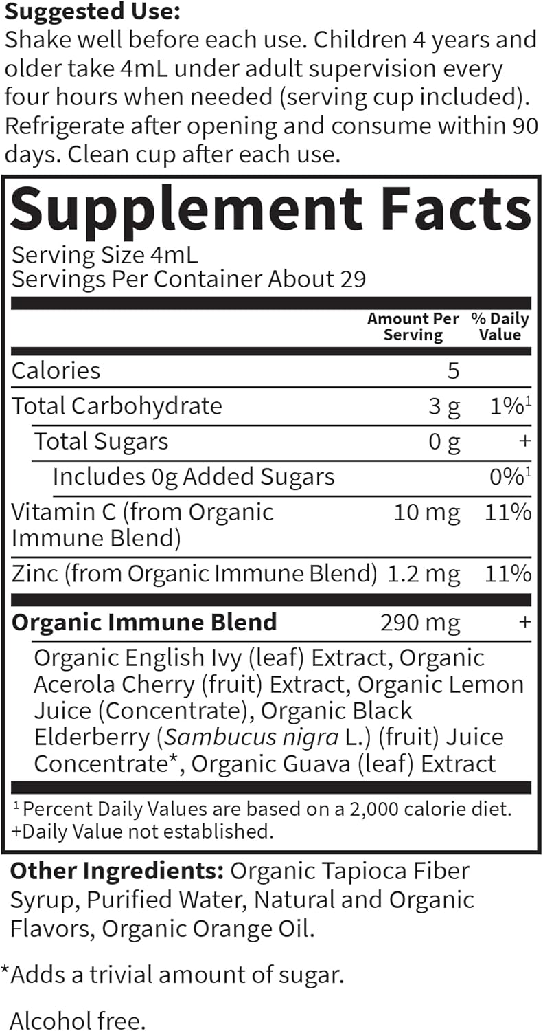Garden of Life Organics Elderberry & Zinc for Children's Immune Support, Kids Cough & Mucus Immune Syrup with Ivy Leaf, Vitamin C and Echinacea for Children, Alcohol-Free, No Added Sugars, 3.92 fl oz - Image 7