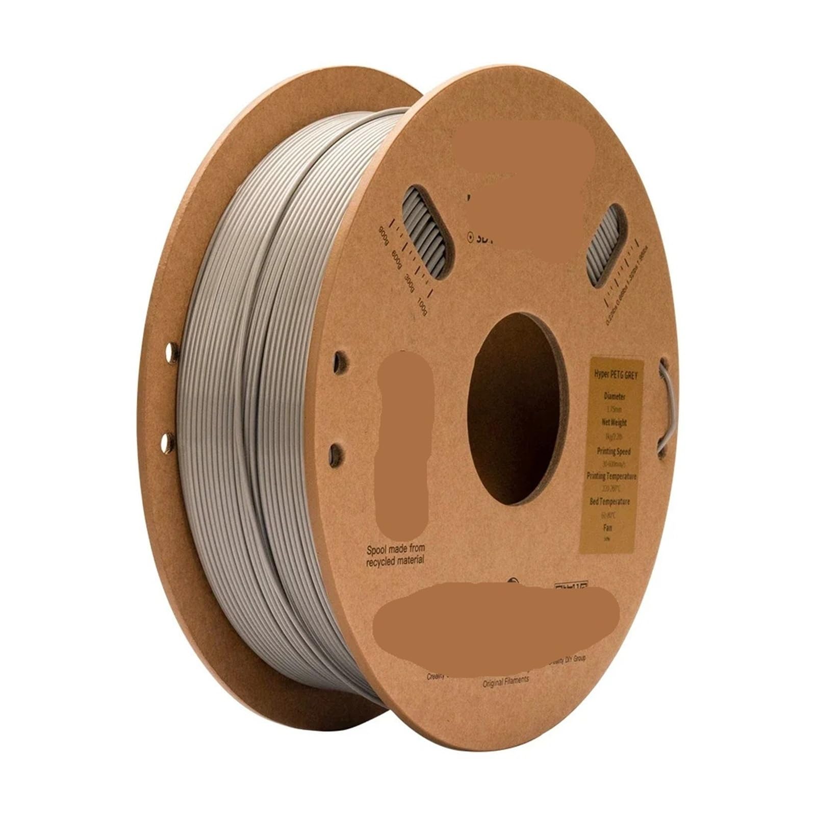 3D-Druckmaterial, Kompatibel mit Hyper PETG 1,75 mm 1 kg Hochgeschwindigkeitsfilament, 50–300 mm/s, ±0,05 mm Präzision, für verschiedene Teile 3D-Druckfilament(Gray)