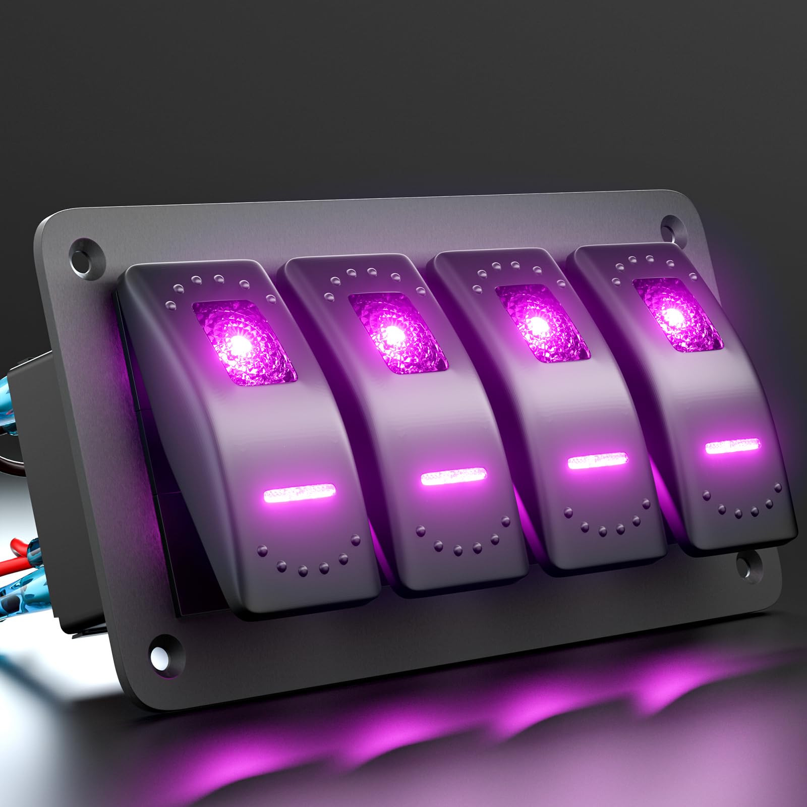 Okerny Rocker Switch Panel Aluminum Pre-Wired Toggle Switch Purple