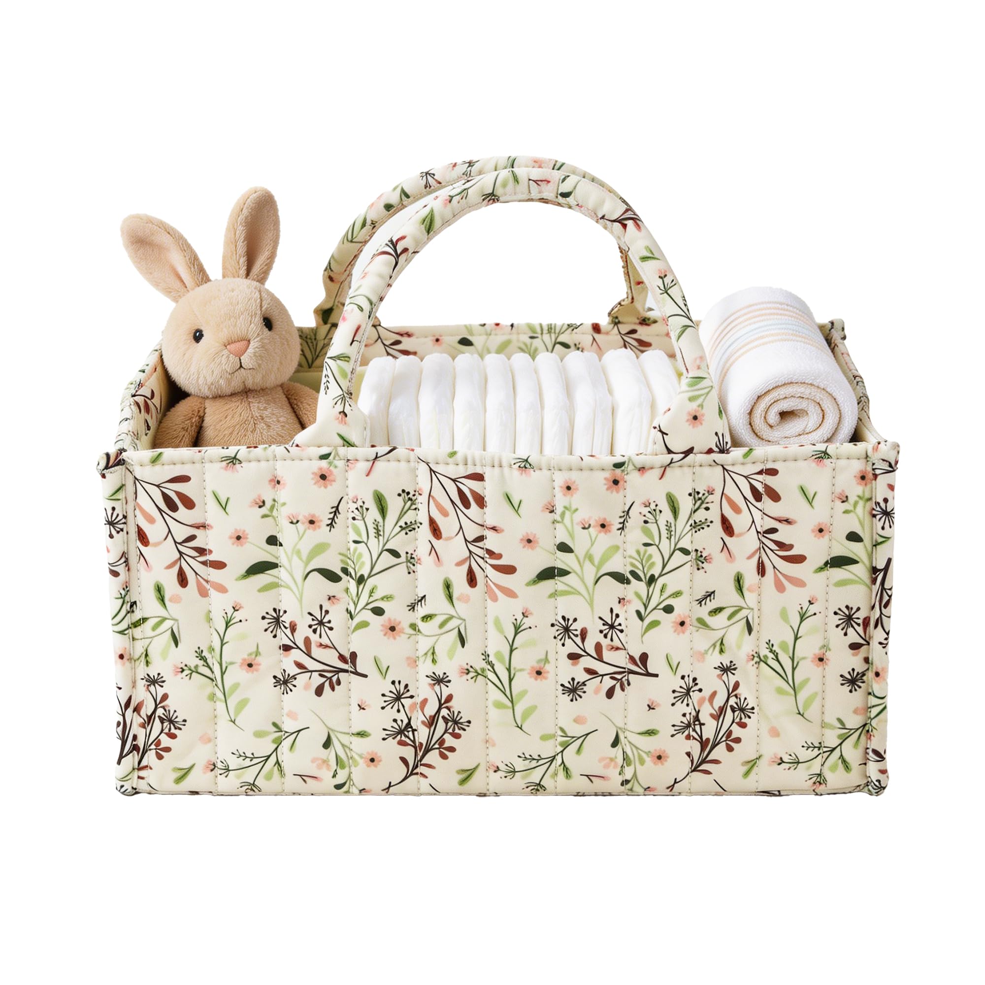Qmibaby Nappy Caddy Organiser, Baby Diaper Storage Basket for Newborn Essentials, Stylish Floral Design, Baby Shower for Girl or Boy