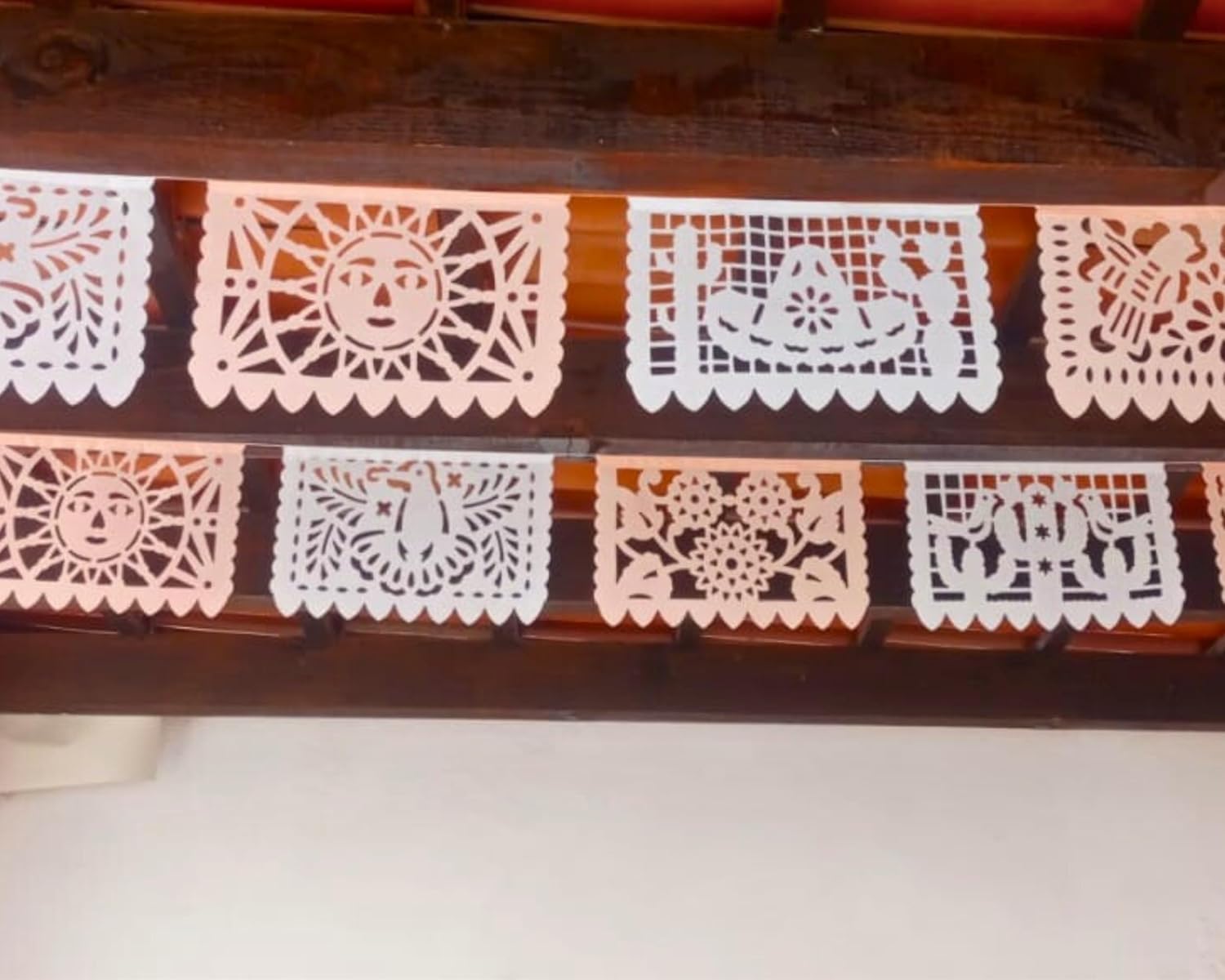 Peach and White Papel Picado Mexican Fiesta Banners, Fiesta Party Decorations for Baby Shower, Weddings, Birthday Parties, Mexican theme party flag banners 5 pack/Tissue Paper