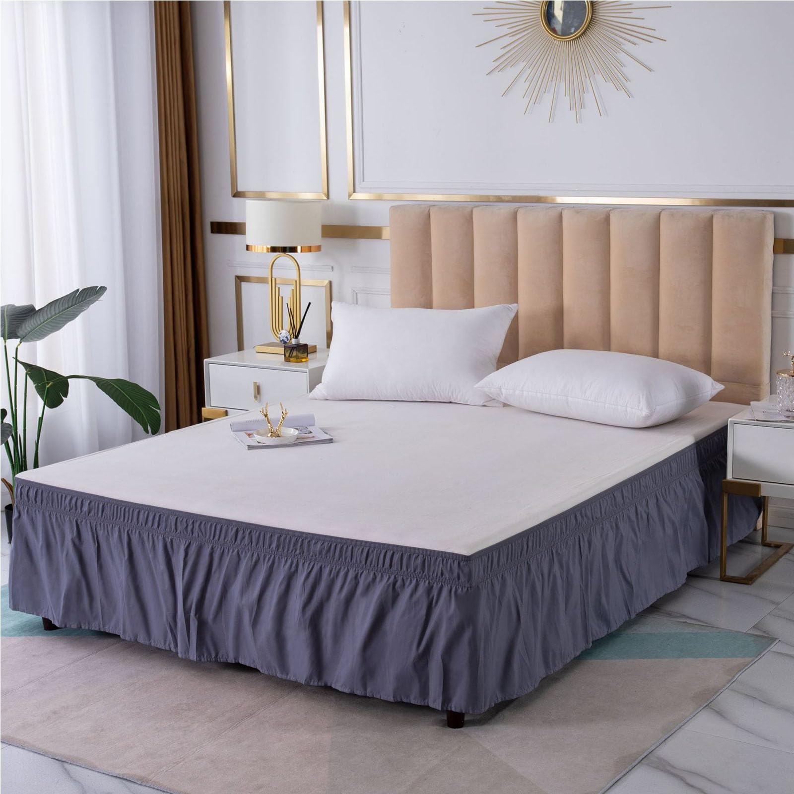 Mateju Elasticated Bed Skirt Ruffled, Solid Colour Bed Base Wrap Around Bed Valance Sheet Wrap Around Bedding Sheet Frame with Drop 38/45cm Ruffle Bedskirts for Hotel Home (Anthracite,Twin)