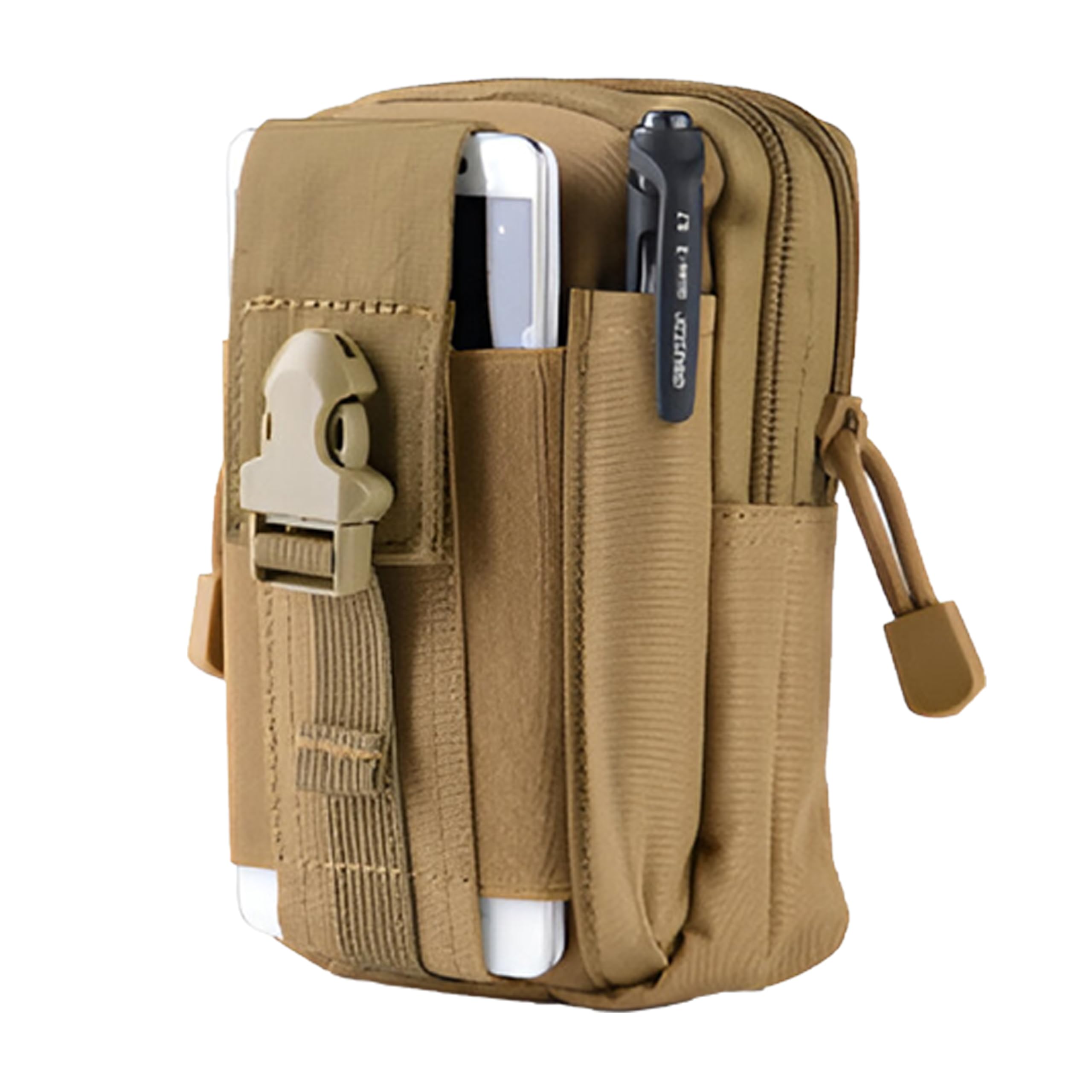 Multi-Purpose Water Resistant Waist Bag with Dual Compartment, Waist Bag Mobile Phone Holder, Waist Pack for Men, Women Camping Hiking Pouch (Beige)