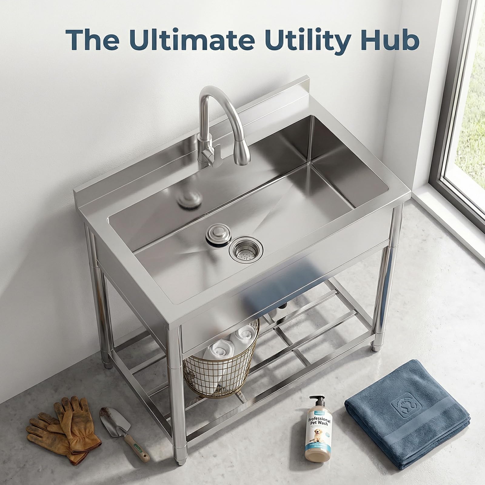 Large Stainless Steel Utility Sink - Freestanding -4 Large Stainless Steel Utility Sink - Freestanding -4