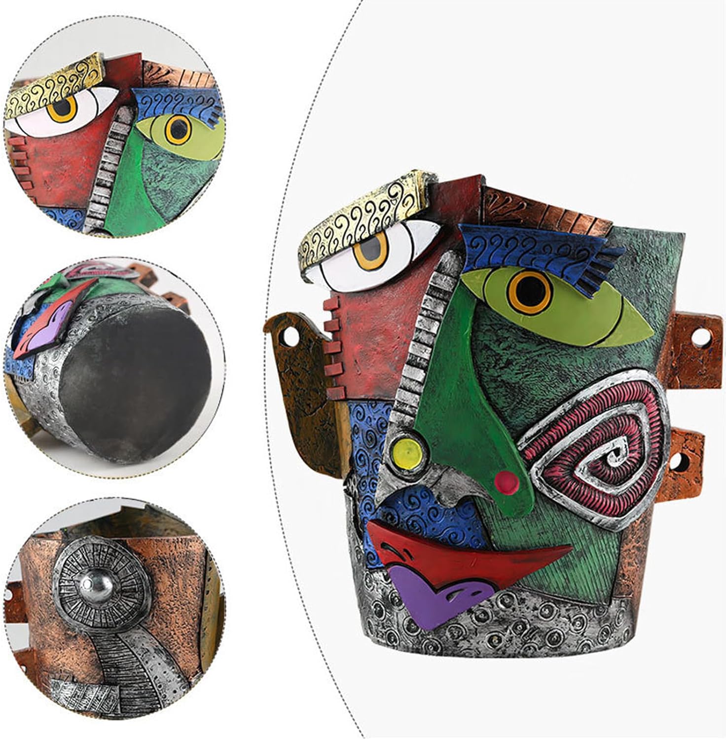 Picasso Flower Pot Colorful Face Art Abstract Resin Flower Pot Unique Face Flower Pot Head Planter for Indoor Outdoor Plants Patio Home Art Decoration (Frown)