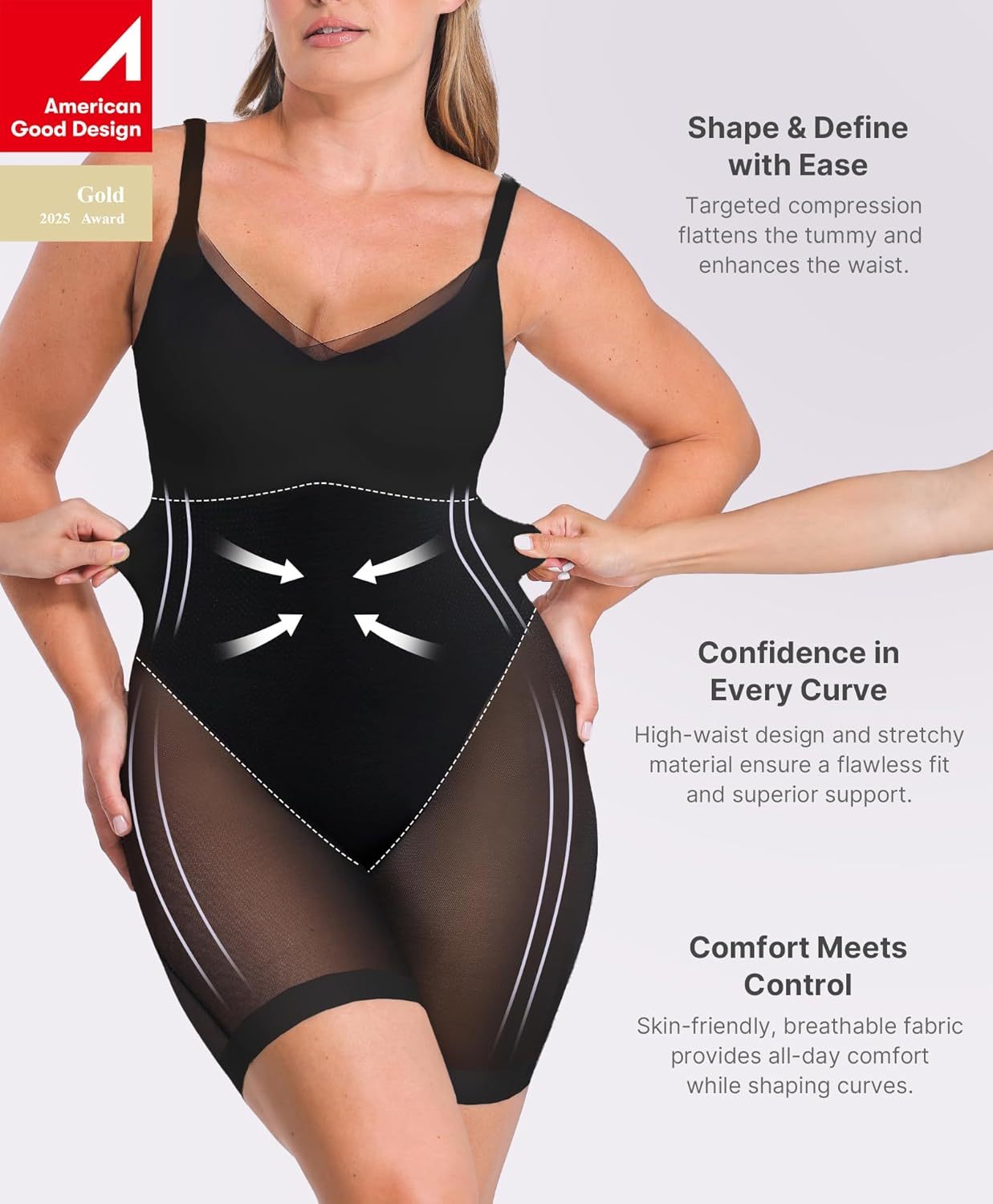 SHAPELLX Women‘s Shapewear Tummy Control Bodysuit Butt Lifting Body Shaper Mid-Thigh Body Suit - Image 2